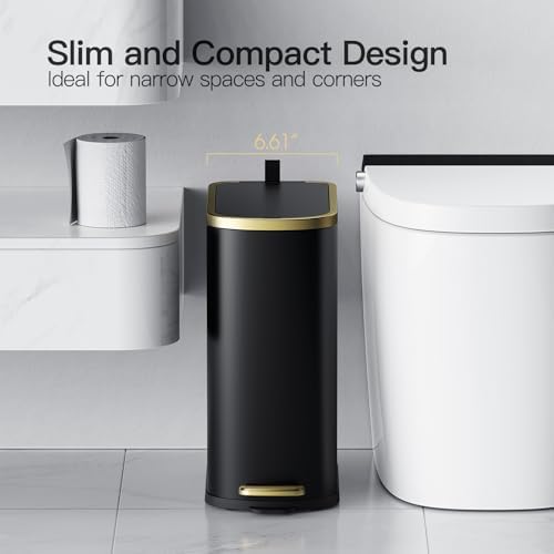 CEROELDA Small Bathroom Trash Can with Lid-10L/2.6 Gal-Soft Close Lid-Black - Image 2