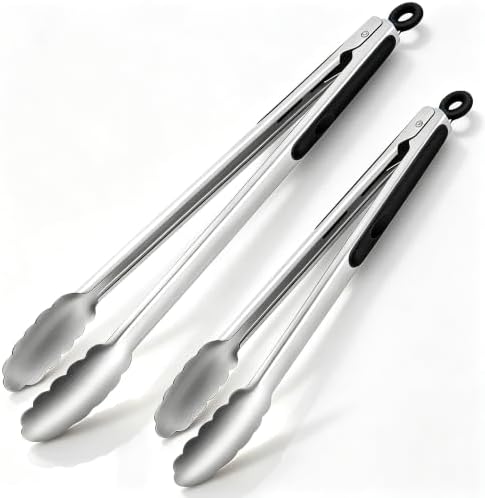 Grill Tongs, BBQ tongs - 12" & 17" Extra Long Kitchen Tong, 600 Degrees Heat Resistant Stainless Steel tong, Heavy Duty Metal Locking Tongs for Cooking, Grilling, Outdoor Barbecue, Set of 2 by Unknown