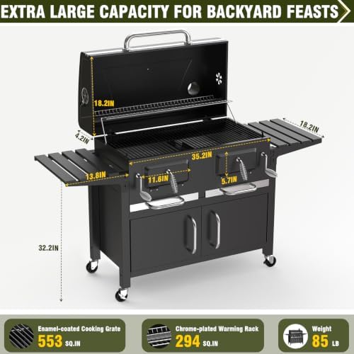 Bestfire 63" Oversized Charcoal Grill with Smoker, Large Outdoor BBQ - Image 2