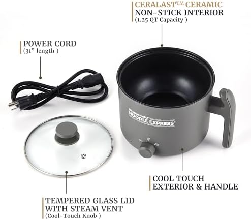 Elite Gourmet Noodle Express Electric Hot Pot, Ceralast Non-Stick, Grey, 1.3 Quarts (Pack of 12) - Image 4
