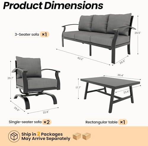 Gotland Metal Outdoor Patio Furniture Set with Coffee Table, 4 Piece Patio Conversation Set with Washable Cushion Covers, Metal Frame Sectional Sofa Furniture Set for Porch, Balcony, Deck, Yard - Image 2