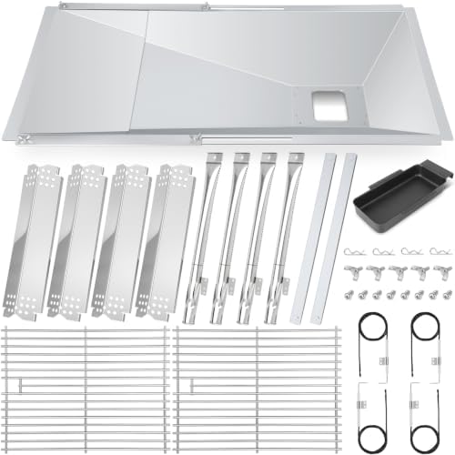 CANDANA Replacement Parts for Nexgrill 4 Burner 720-0830H 720-0830D 720-0783C 720-0783E 720-0958A, 17" Stainless Steel Grill Grate, Grill Burner, Heat Plate, Drip Pan, Igniters for 5 Burner 720-0888N by CANDANA