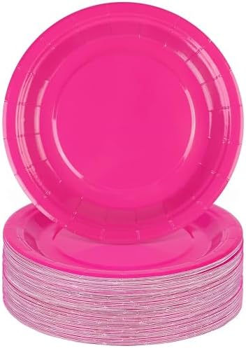 Breroa 72 Pcs Hot Pink Paper Plates 7 Inch Bulk Hot Pink Plates Disposable by Breroa