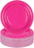 Breroa 72 Pcs Hot Pink Paper Plates 7 Inch Bulk Hot Pink Plates Disposable by Breroa