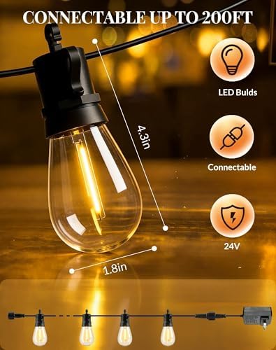 Outdoor String Lights Patio Light - 65Ft Outside Waterproof Dimmable Bulbs - Image 5