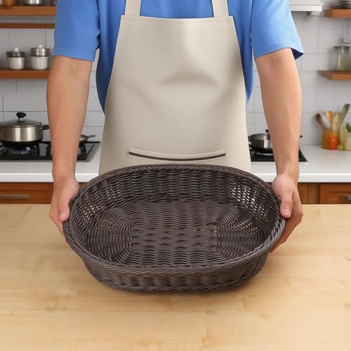 4 Pack 15.7 Inch Oval Poly Wicker Baskets, Plastic Oval Wicker Baskets, Rustic, Durable & Easy-Cleaning Wicker Bread Basket, for Home, Restaurant & Hotel Use, Coffee - Image 4