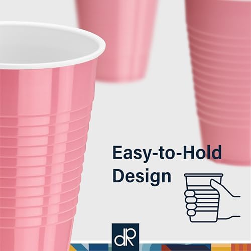 DecorRack Pink Plastic Cups, 12 oz Disposable Cups, Reusable Party Supplies (40 Count) - Image 4