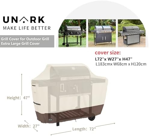 Extra Large Grill Cover for Outdoor Grill 72 Inch, Gas Grill Covers Heavy Duty Waterproof BBQ Covers for Outside, All Weather Protection Grill Cover 72 Inch 72" L x 27" W x 47" H Beige - Image 2