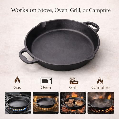 14-Inch Pre-Seasoned Cast Iron Skillet with Dual Assist Handles, Heavy-Duty Frying Pan for Stove, Oven, Grill & Campfire Cooking, Large Nonstick Cast Iron Pan for Home & Outdoor Use - Image 6