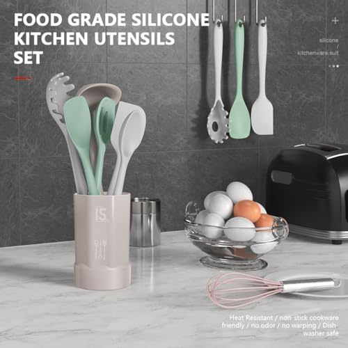 AOTHOD Silicone Cooking Utensils Set - 446°F Heat Resistant Silicone Kitchen Utensils,Spatula,Spoon, Kitchen Utensil Sets Gadgets Tools Set for Nonstick Cookware,Dishwasher Safe BPA FREE (Multicolor) - Image 2