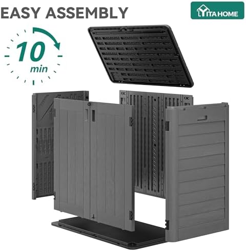 YITAHOME 30 Cu Ft Outdoor Storage Shed, Waterproof Storage Cabinet for Bike & Garden Shed, Horizontal Outdoor Storage Shed for Garage, Pool Storage, Dark Gray & Black - Image 5