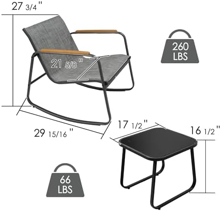 Kozyard 3-Piece Rocking Chair Set, Outdoor Rocking Textilene Bistro Set - Image 2