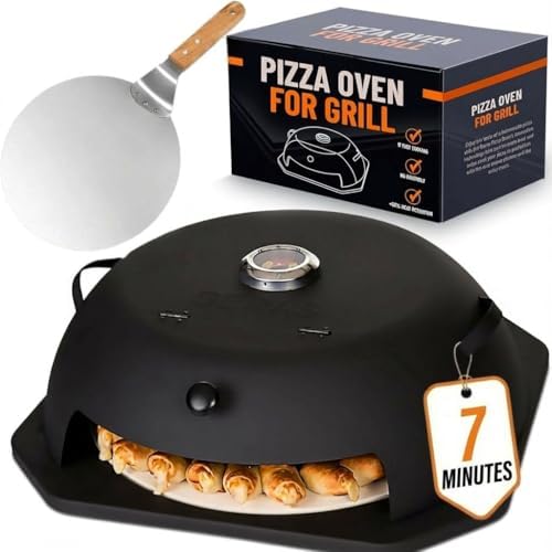 HeatGuard Pro Geras Pizza Oven for Grill - Grill Top Pizza Oven For Outdoor Camping - Pizza Stone, Pizza Peel Kit - Portable Backyard BBQ Pizzas Maker Charcoal, Pellet, Propane Gas Wood Attachment by Geras