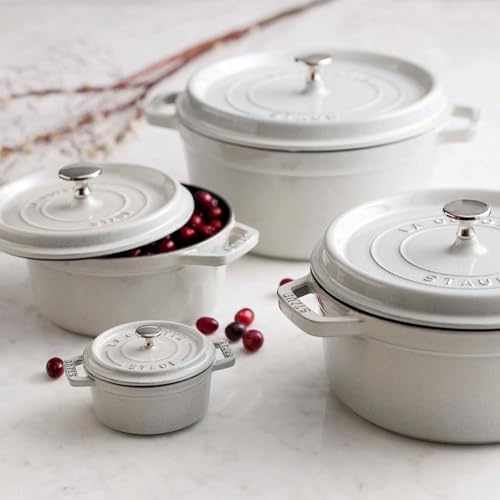 Staub Cast Iron .25-qt Mini Round Cocotte - White Truffle, Made in France - Image 6