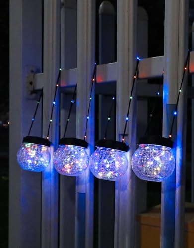 PARTPHONER Solar Lantern Solar Lights Outdoor Waterproof 6-Pack, Solar Powered Hanging Lights Cracked Glass Hanging Globes for Christmas Decoration, Shepherd Hook, Garden Tree Ornaments, Multi-Color - Image 3