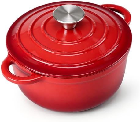 Leonyo 3-Quart Small Enameled Cast Iron Dutch Oven Pot with Lid, Red by Leonyo