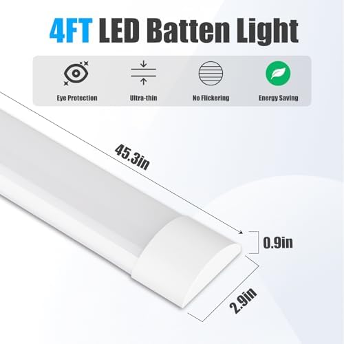 2 Packs 4FT LED Batten Light with 50cm Cable, Ultra-Thin Slim Ceiling Surface Mounted Light, 40W, 4000K, IP20, LED Ceiling Lamp for Garage, Shop, Hallway, Office, Market - Image 3