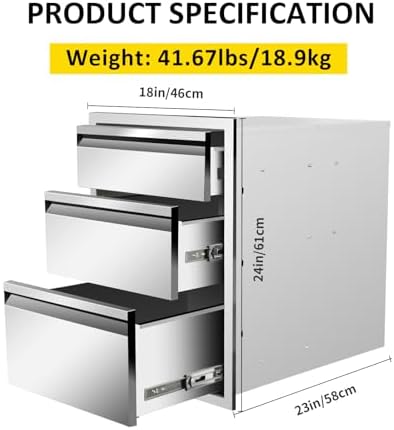 Outdoor Kitchen Drawers 18" W x 24" H x 23" D Flush Mount Triple BBQ Drawers with Chrome Handle Stainless Steel Drawer for Outdoor Kitchen Island, Patio Grill Station - Image 2