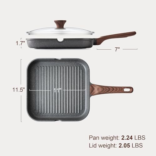 SENSARTE Nonstick Grill Pan with Lid, Grill Pan for Stove Tops, Versatile Griddle Pan with Pour Spouts, Square Grill Pan for Big Cooking Surface, Grill Skillet for Indoor Outdoor Grilling. PFOA Free - Image 6