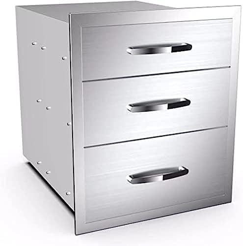 BBQ Outdoor Kitchen Drawers Stainless Steel 3-Drawer Enclosed Built-in Flush Mount for Outdoor Kitchens & BBQ Islands, 18Wx23Dx21H by OLIPIC