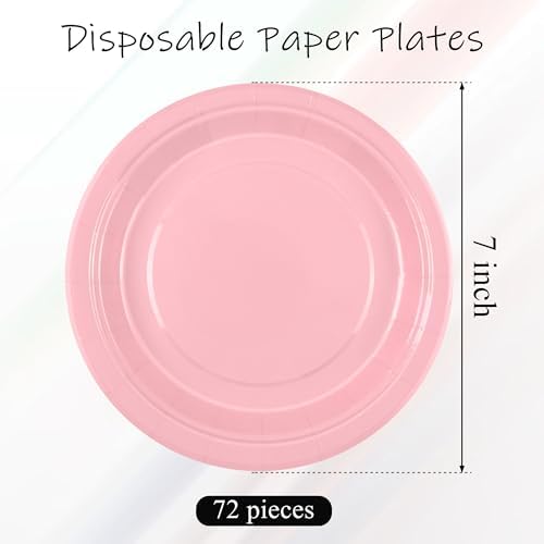 Breroa 72 Pcs Pink Paper Plates 7 Inch Bulk Pink Plates Disposable - Image 2