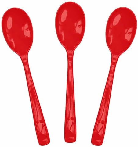 SietDESEO 25 PCS Red Plastic Spoons Disposable Utensils Heavy Duty Red Spoons Disposable Cutlery for Birthday Wedding Baby Shower Bridal Shower Plastic Silverware by SietDESEO
