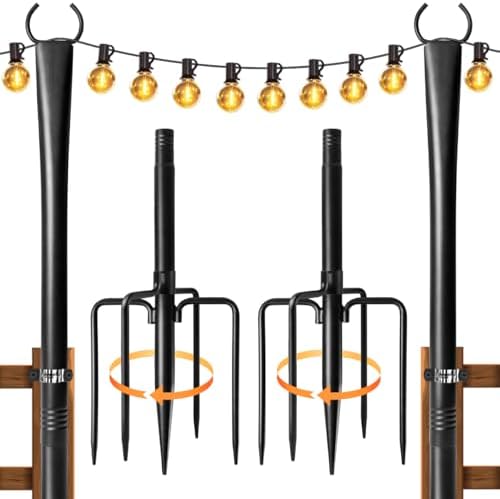 2 Pack String Light Poles for Outside, Adjustable Metal Patio Light Poles by Fussion