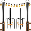 2 Pack String Light Poles for Outside, Adjustable Metal Patio Light Poles by Fussion