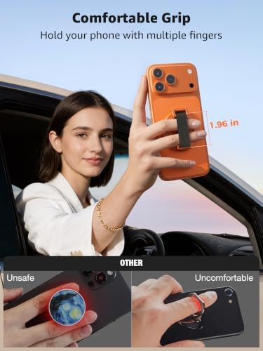 SUPERONE Magnetic Phone Grip with Finger Strap, Orange Magnetic Ring Holder - Image 2