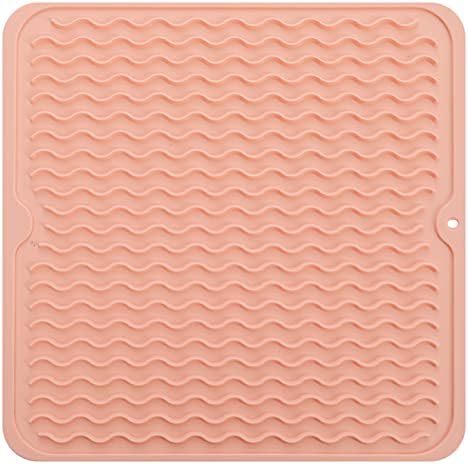 MicoYang Silicone Dish Drying Mat for Multiple Usage,Easy clean,Eco-friendly,Heat-resistant Silicone Mat for Kitchen Counter or Sink,Refrigerator or Drawer liner Pink M 12 inches x 12 inches by MicoYang
