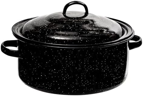 Millvado Granite 5 Qt Stockpot, Nonstick Soup Pot With Lid, Speckled Enamel Ware Cookware, Large Stock Pot For Boiling and Cooking, Big Granite Cooking Pot for Stovetop, Campfire, Outdoor Stove by Millvado