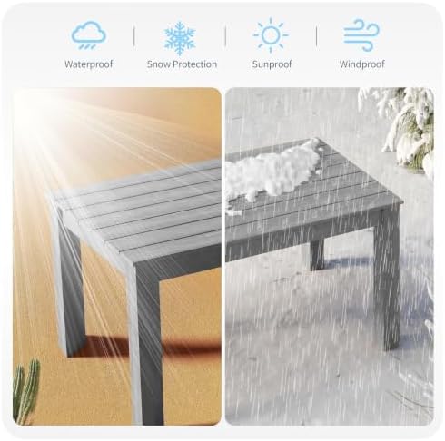 ZHUSI Patio Table, HIPS Outdoor Table with Umbrella Hole, Grey - Image 4