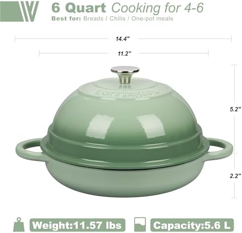 VORRINGARD Cast Iron Enameled Dutch Oven Pot with Lid for Bread Baking, Bread Oven, 6 Quart, Green - Image 2