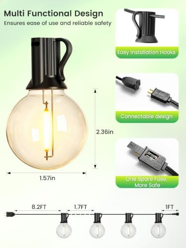 LACHON Outdoor String Lights Waterproof 50 FT with 25 G40 IP65 Bulbs - Image 5