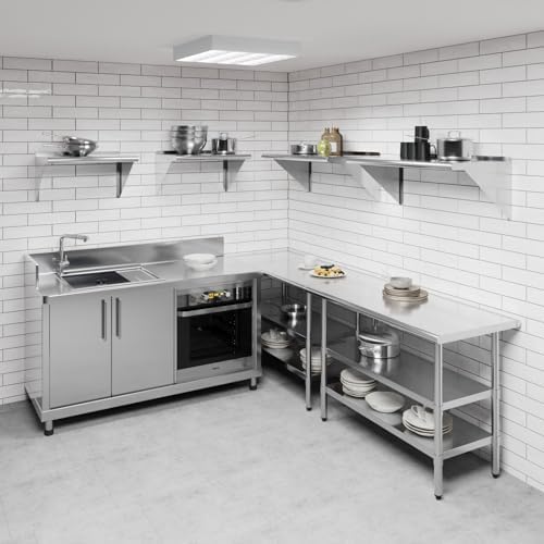 AmGood 18 in. x 36 in. Stainless Steel Wall Shelf with Backsplash - Holds 340 lbs - NSF 18-Gauge, Bullnose Edge | Commercial Heavy-Duty Microwave & Equipment Shelf - Image 2