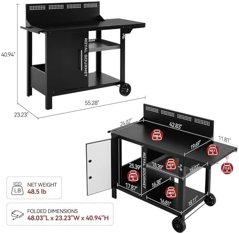 PC4001B 3-Tier Prep & Work Table with Middle Shelf Black - Image 2