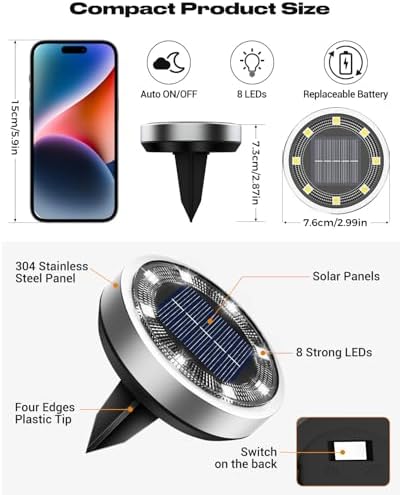 btfarm 2 Pack Solar Lights Outdoor Waterproof, 8 LED Solar Ground Lights - Image 6