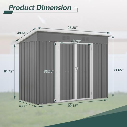 Thanaddo 4'x8' Metal Shed Outdoor Storage Shed,Metal Steel Utility Tool Shed Storage House with Double Lockable Doors and Air Vent for Backyard Garden Patio Lawn Gray - Image 2