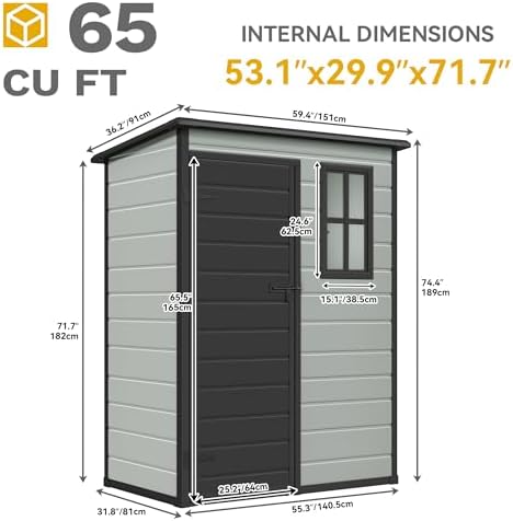 DWVO 5x3 FT Outdoor Storage Shed with Floor, All-Weather Resin Storage Shed with Lockable Door & Window, Waterproof Plastic Tool Storage for Garden, Backyard, Patio, Lawn,Blue-Gray+Black - Image 2