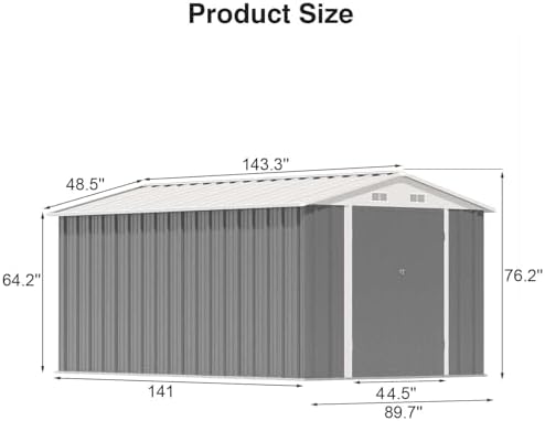 Patiowell 8 x 12 FT Outdoor Storage Shed, Metal Storage Shed, Gray - Image 2