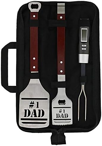 Panoware BBQ Grill Tools Set for Dad, 4 Piece Set, Number 1 Dad Tongs, Spatula, Digital Thermometer and Case by Panoware