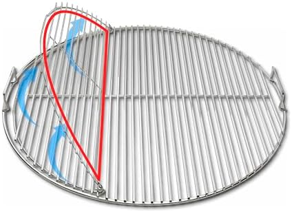 SnS Grills EasySpin Charcoal Grill Cooking Grate, 304 Stainless Steel, Large Hinged Opening, Perfect for 2-Zone Cooking, Replacement Grate Compatible with Weber & Other Grills - Fits 22” Kettles - Image 4