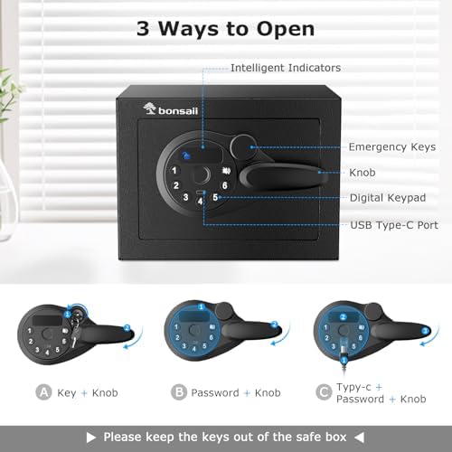 Bonsaii Security Safe Box With Electronic Keypad 0.231 Cu.Ft for Valuables - Image 3