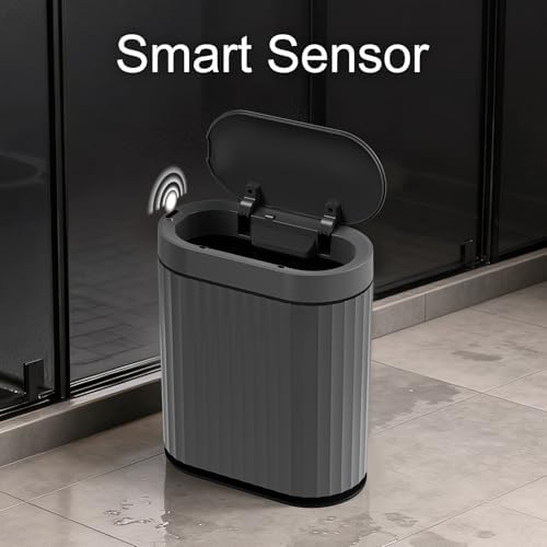 ELPHECO Bathroom Trash Can with Automatic Lid, 2 Gallon, Cement Grey Black - Image 3