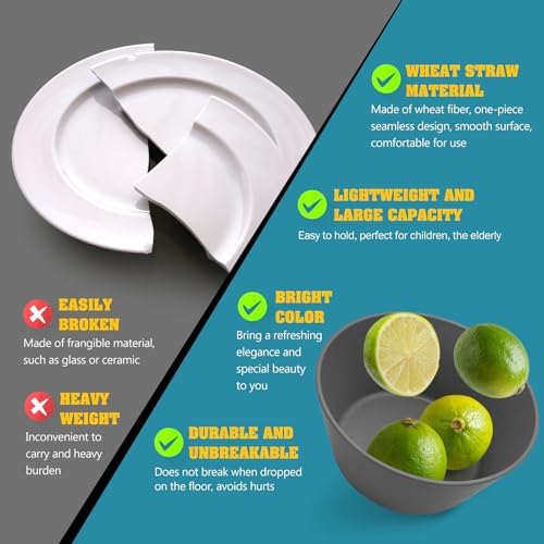 Teivio 32-Piece Kitchen Plastic Wheat Straw Squircle Dinnerware Set for 8, Unbreakable Dinner Plates, Salad Plates, Square Cereal Bowls, Cup 13.5oz, Dishwasher Safe,Gray Ombre - Image 3
