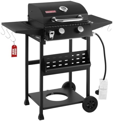 2-Burner Propane Gas Grill with Side Burner, Lid and Hooks by RYHOFOUD