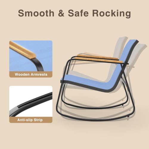 Ahomly 3 Pieces Patio Furniture Set Textilene Rocking Set, Lightblue - Image 2