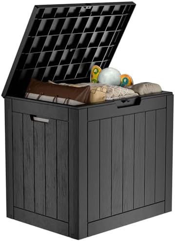 33 Gallon Outdoor Deck Box, Lockable Waterproof Outdoor Storage Boxes For Garden Tools,Indoor Cushions,Accessories Outside Storage Resin Weatherproof Container(Black) by MAIUSCOLI