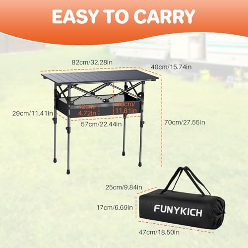 Folding Camping Table(L32.3''xW15.7''), 2 Adjustable Heights 17.3''/27.6'' - Image 2