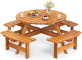 GIANTEX 8-Person Round Picnic Table Set with 4 Benches, 550 LBS Bench Capacity, 2" Umbrella Hole, Circular Outdoor Wood Dining Table & Chairs for Patio Yard Garden Porch Deck (71”x71”x28”,Yellow) by Giantex